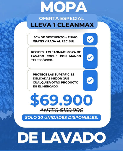 CLEANMAX: MOPA DE LAVADO PARA VEHÍCULOS CON MANGO TELESCÓPICO