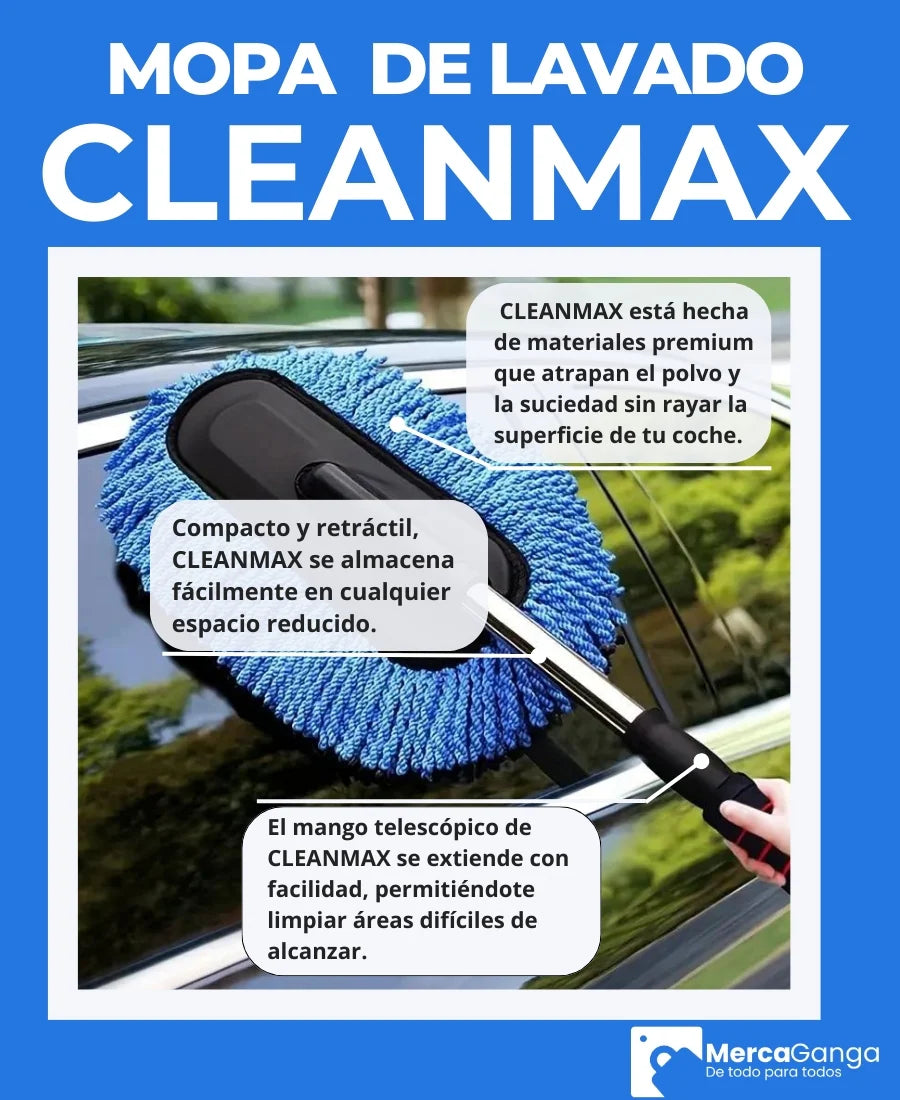 CLEANMAX: MOPA DE LAVADO PARA VEHÍCULOS CON MANGO TELESCÓPICO